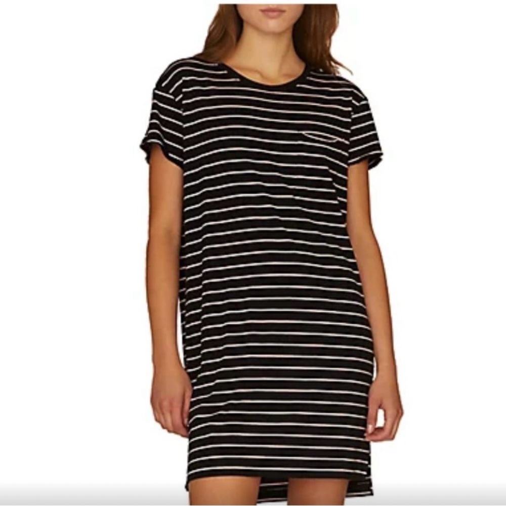 Sanctuary Black White Striped T Shirt Dress Short Sleeve Size L NWT